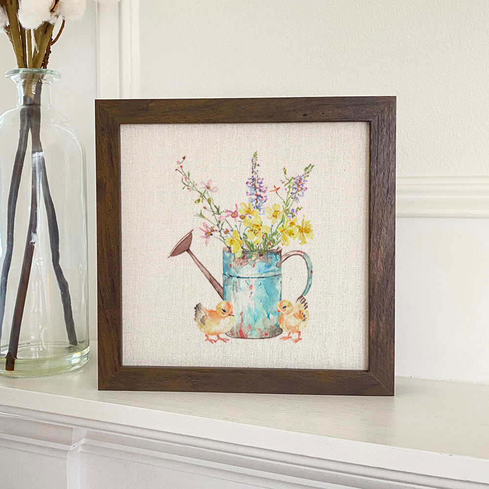 Chicks Watering Can Bouquet - Easter Framed Sign