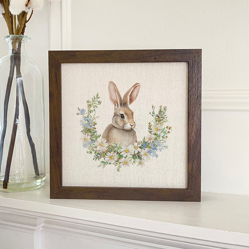Daisy and Bunny Wreath - Easter Framed Sign