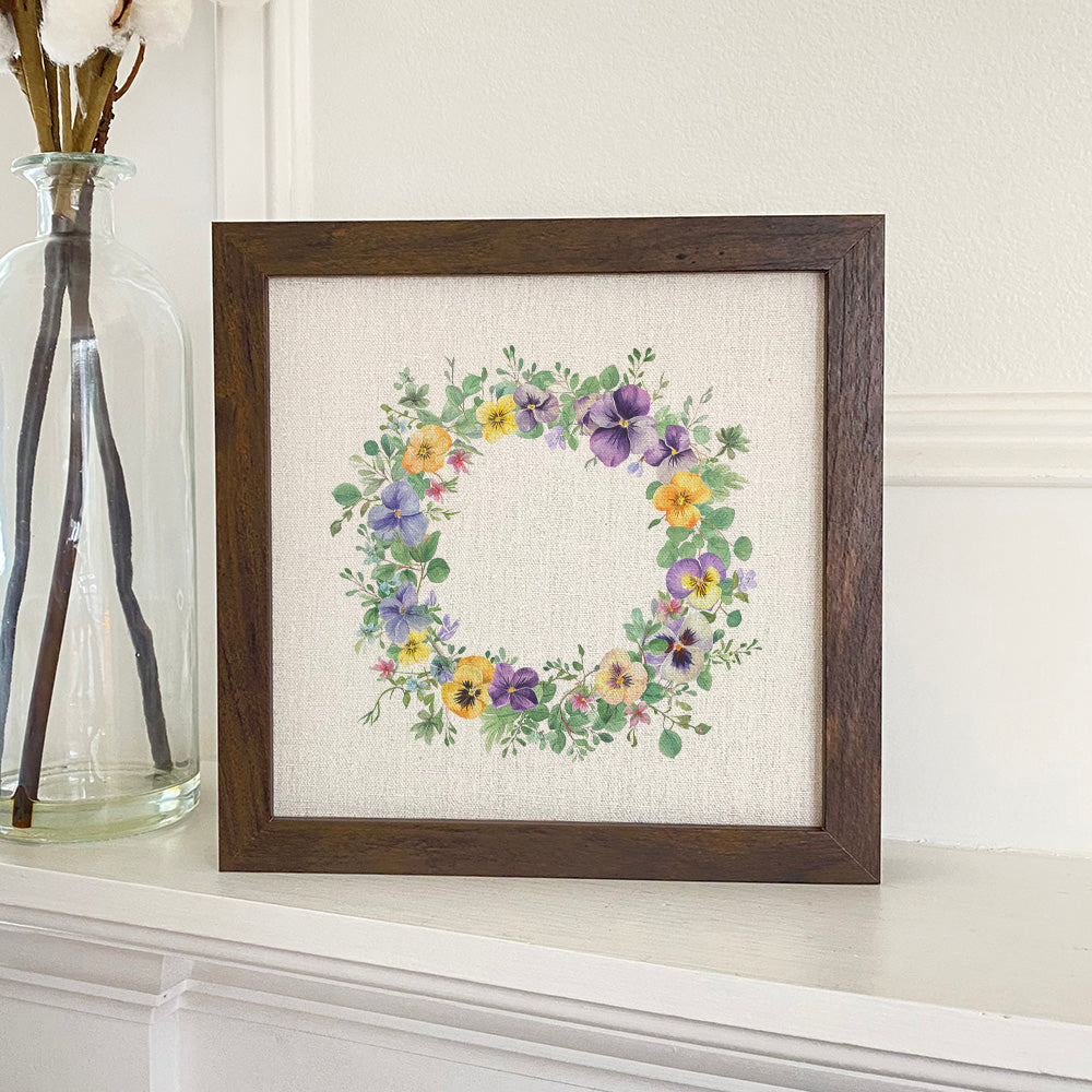 Spring Pansy Wreath - Spring Framed Sign