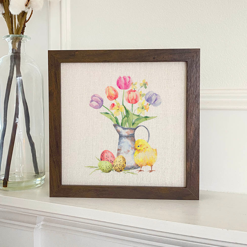 Chick and Tulips - Easter Framed Sign