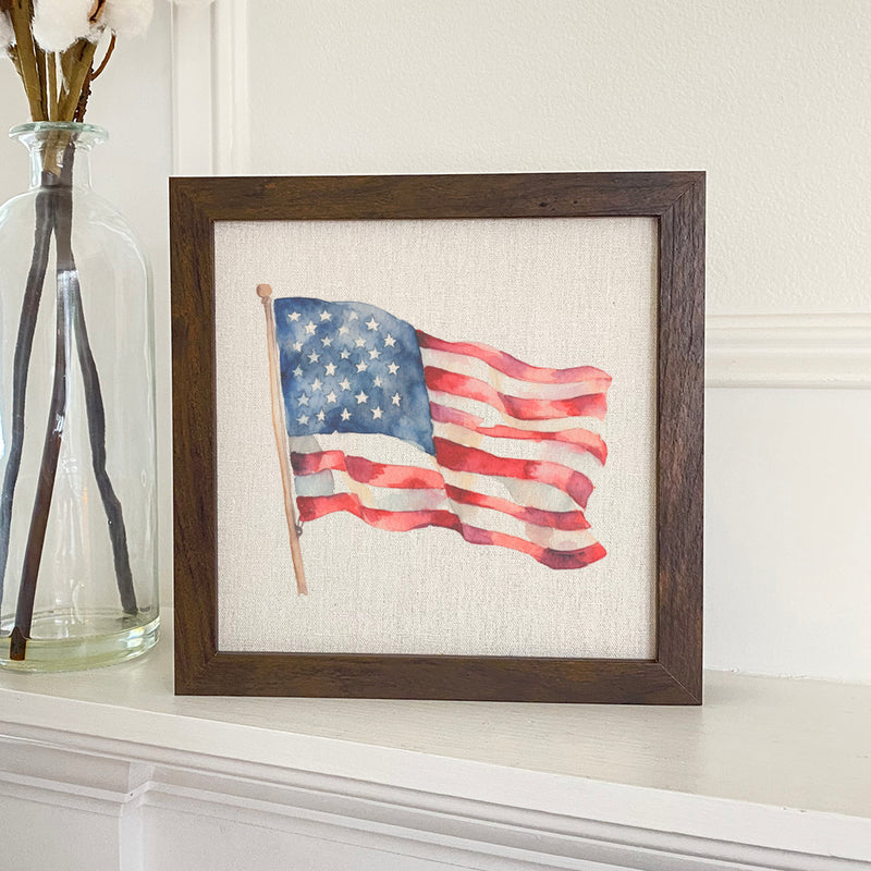 Watercolor American Flag - Framed Sign