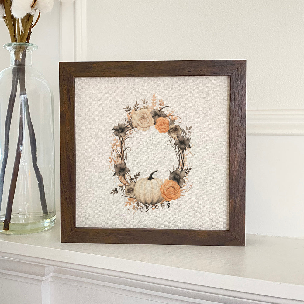 Pumpkin and Rose Wreath - Autumn Framed Sign