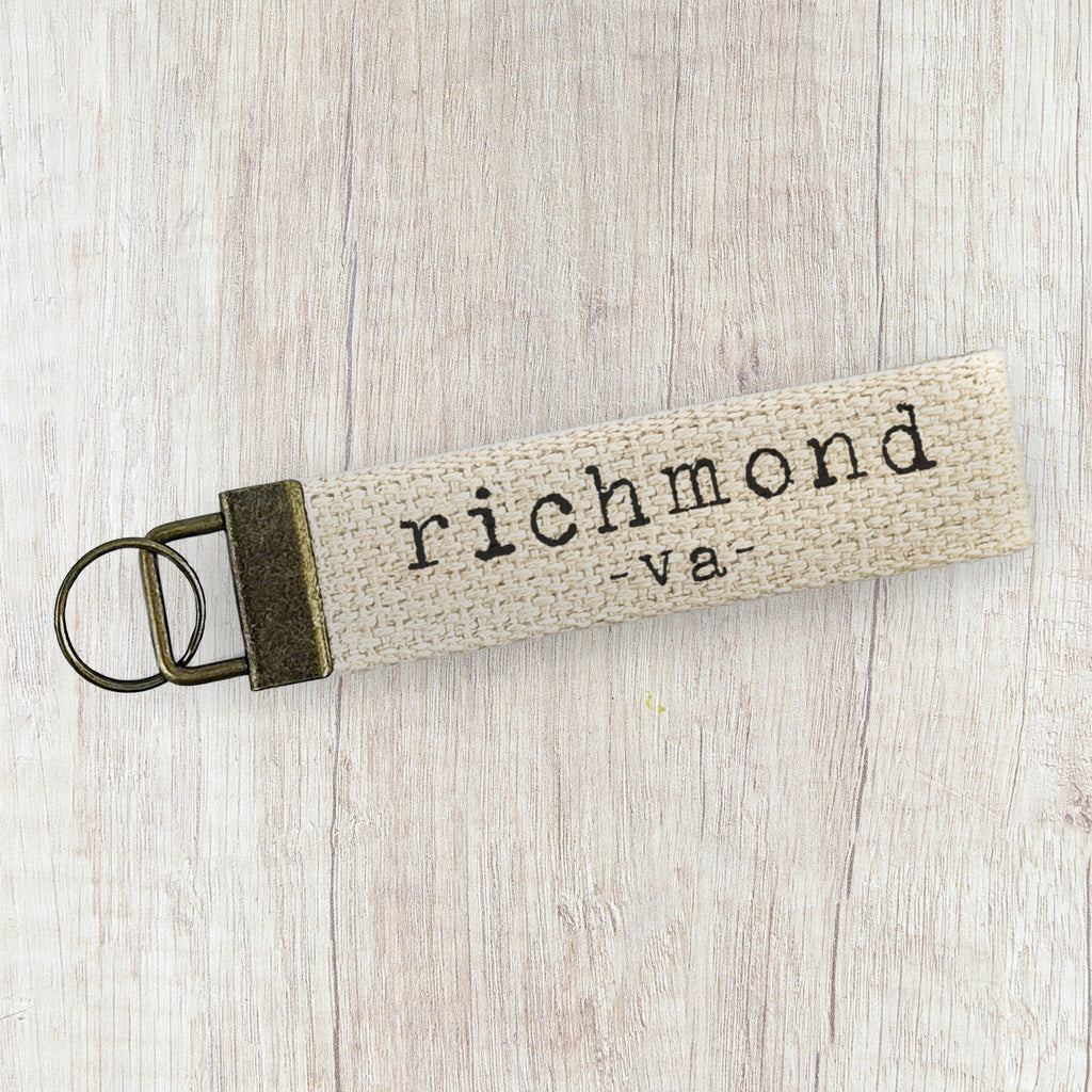 Typewriter Font w/ City, State - Custom Canvas Key Fob