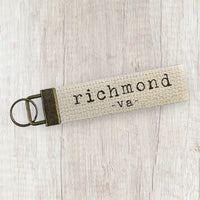 Typewriter Font w/ City, State - Custom Canvas Key Fob