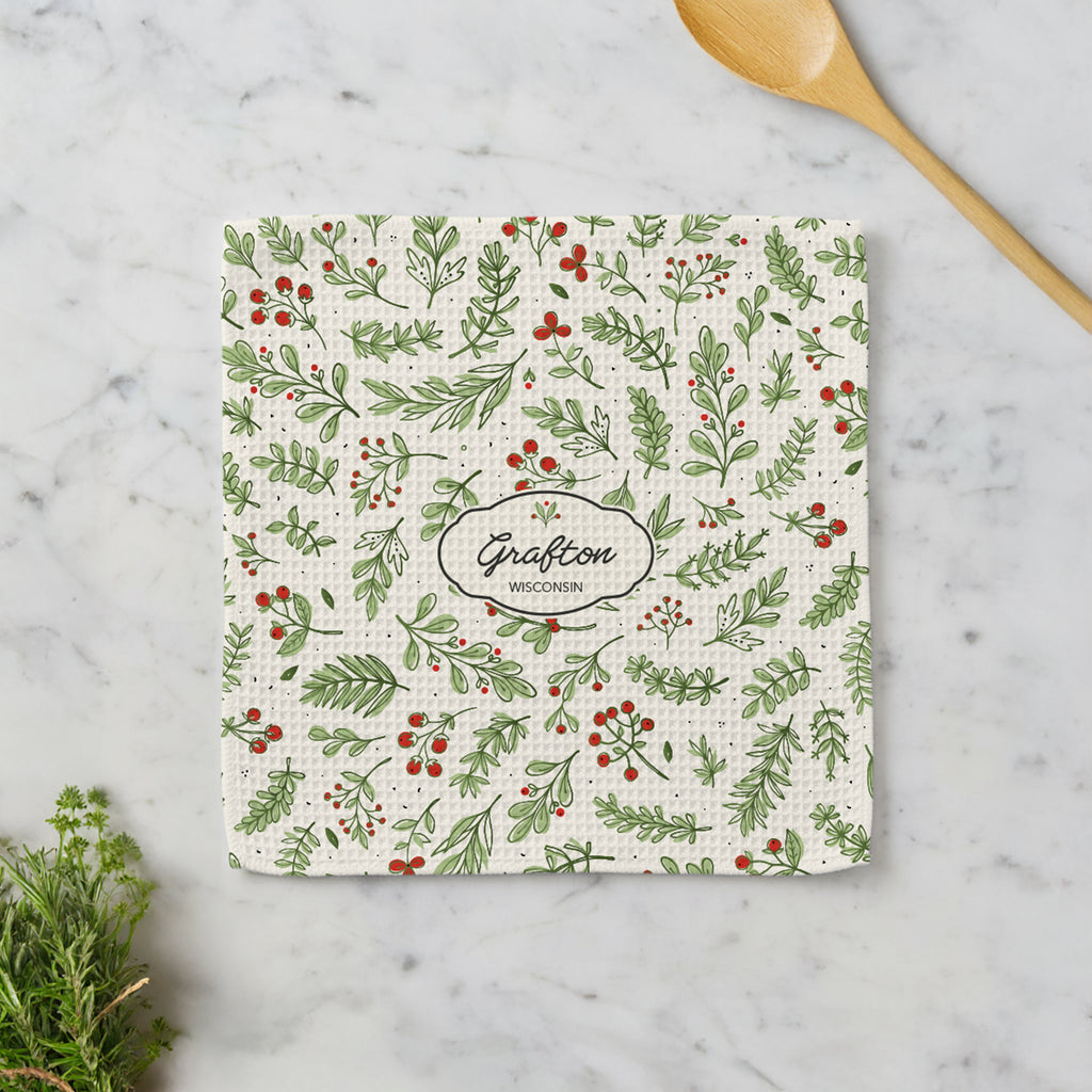 Christmas Botanicals - Custom Waffle Weave Washcloth