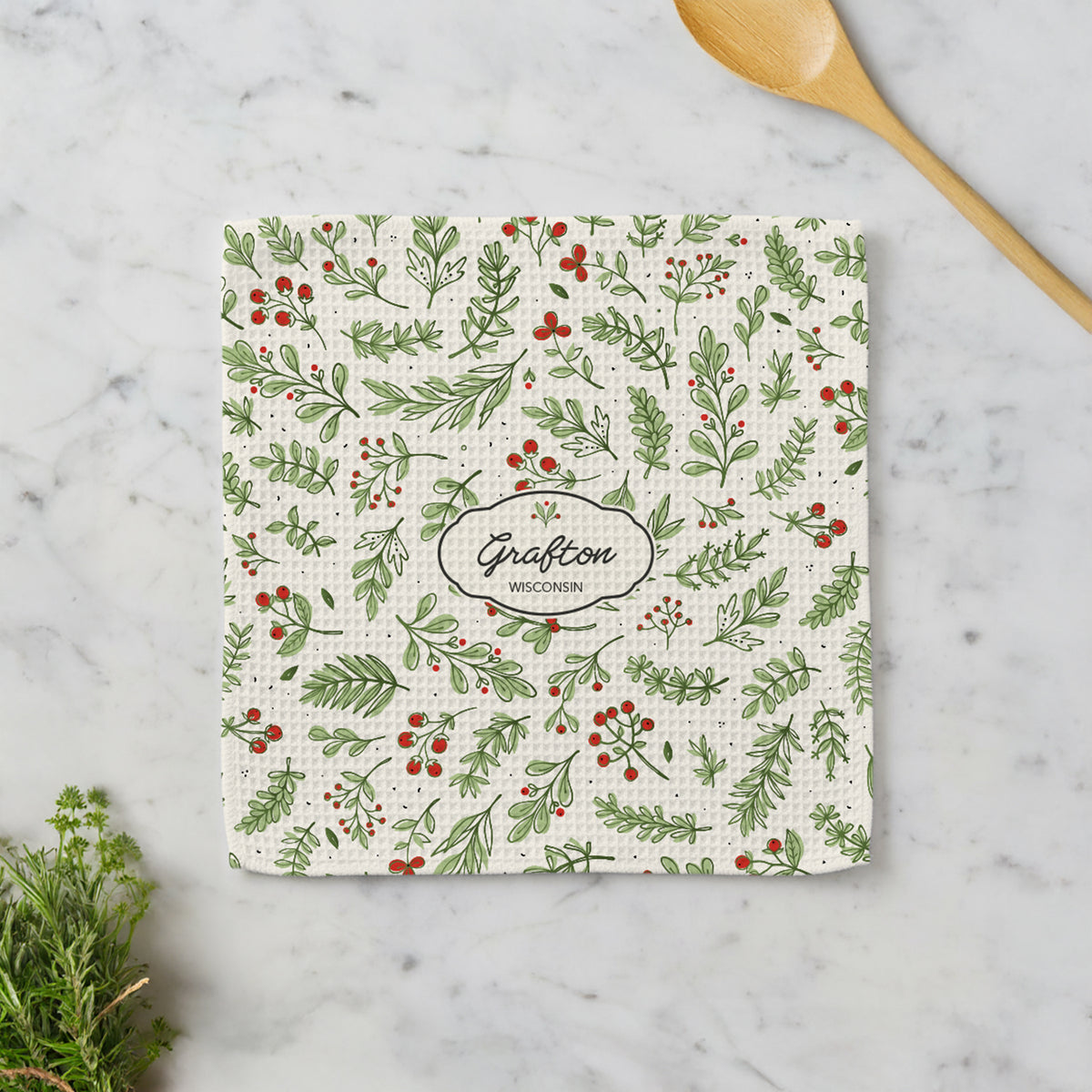 Christmas Botanicals - Custom Waffle Weave Washcloth