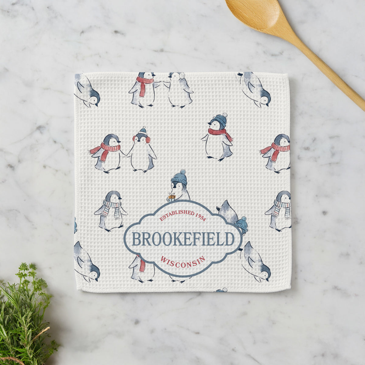 Winter Penguins - Custom Waffle Weave Washcloth