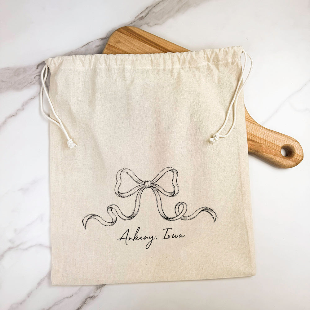 Hand Drawn Bow - Custom Cotton Cinch Bag