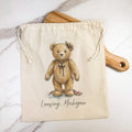 Christmas Teddy Bear Watercolor - Custom Cotton Cinch Bag