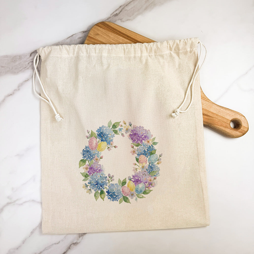 Easter Hydrangea Wreath - Cotton Cinch Bag