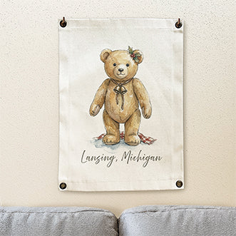 Christmas Teddy Bear Watercolor - Custom Canvas Wall Hanging