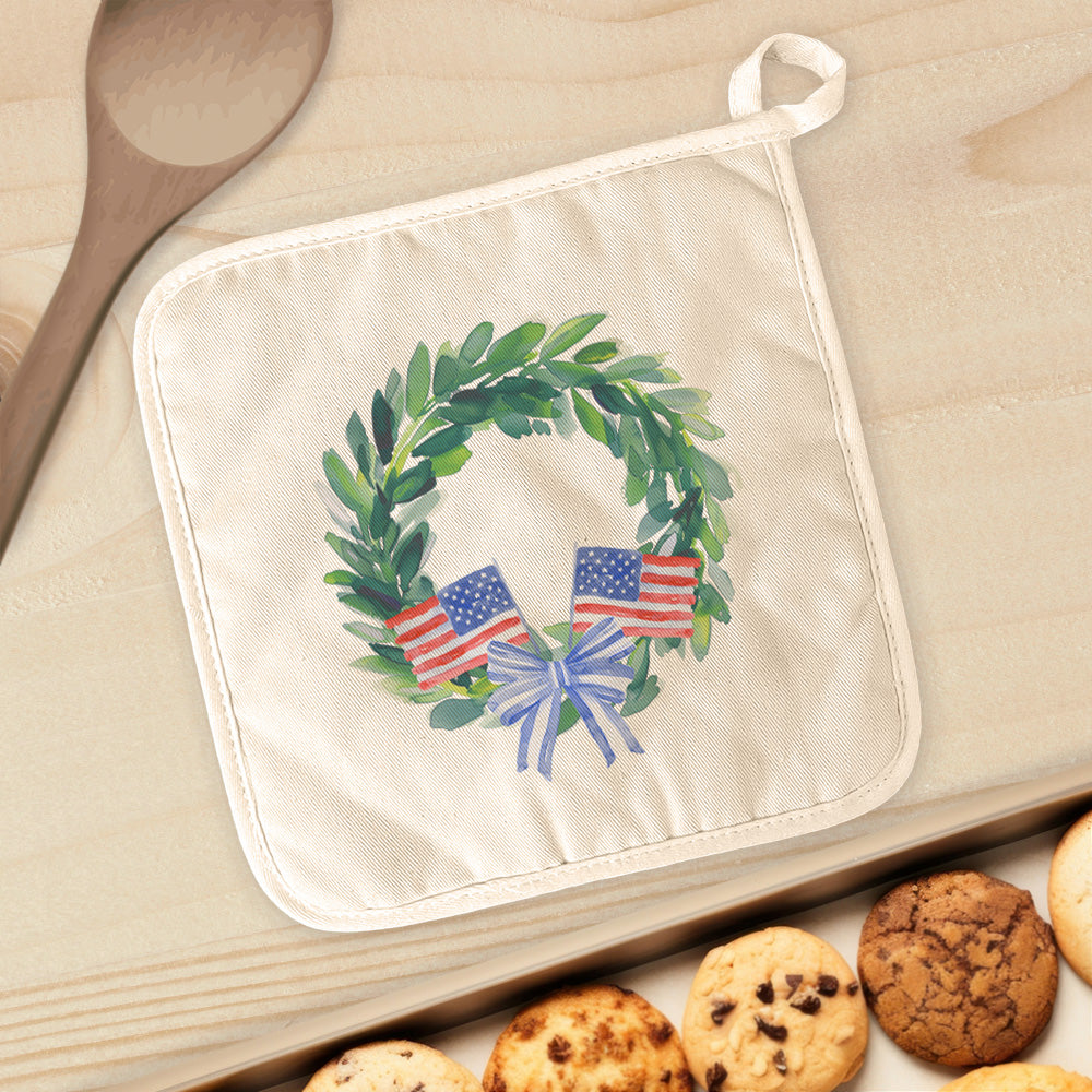 Patriotic Flag Wreath -Cotton Pot Holder