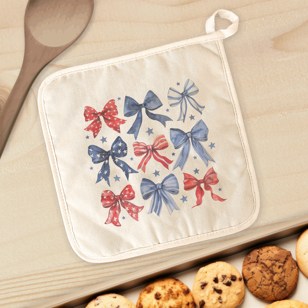Red, White and Bows - Patriotic Cotton Pot Holder