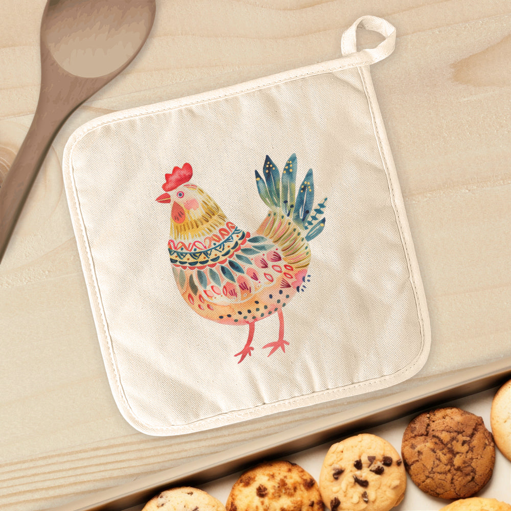 Folk-Art Chicken - Spring Cotton Pot Holder