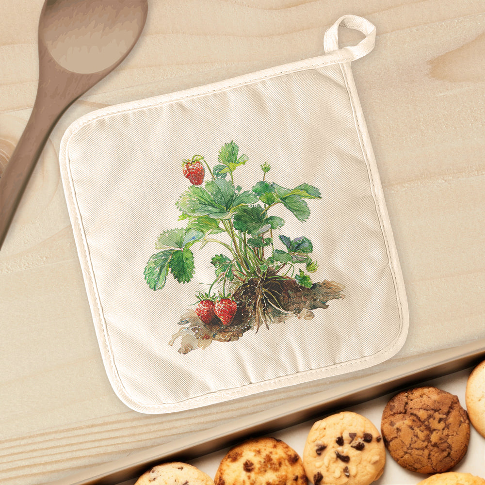 Watercolor Strawberry Plant - Cotton Pot Holder
