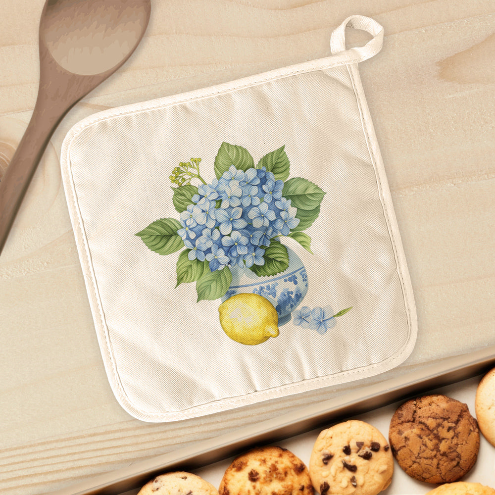 Hydrangea and Lemon Vase - Cotton Pot Holder