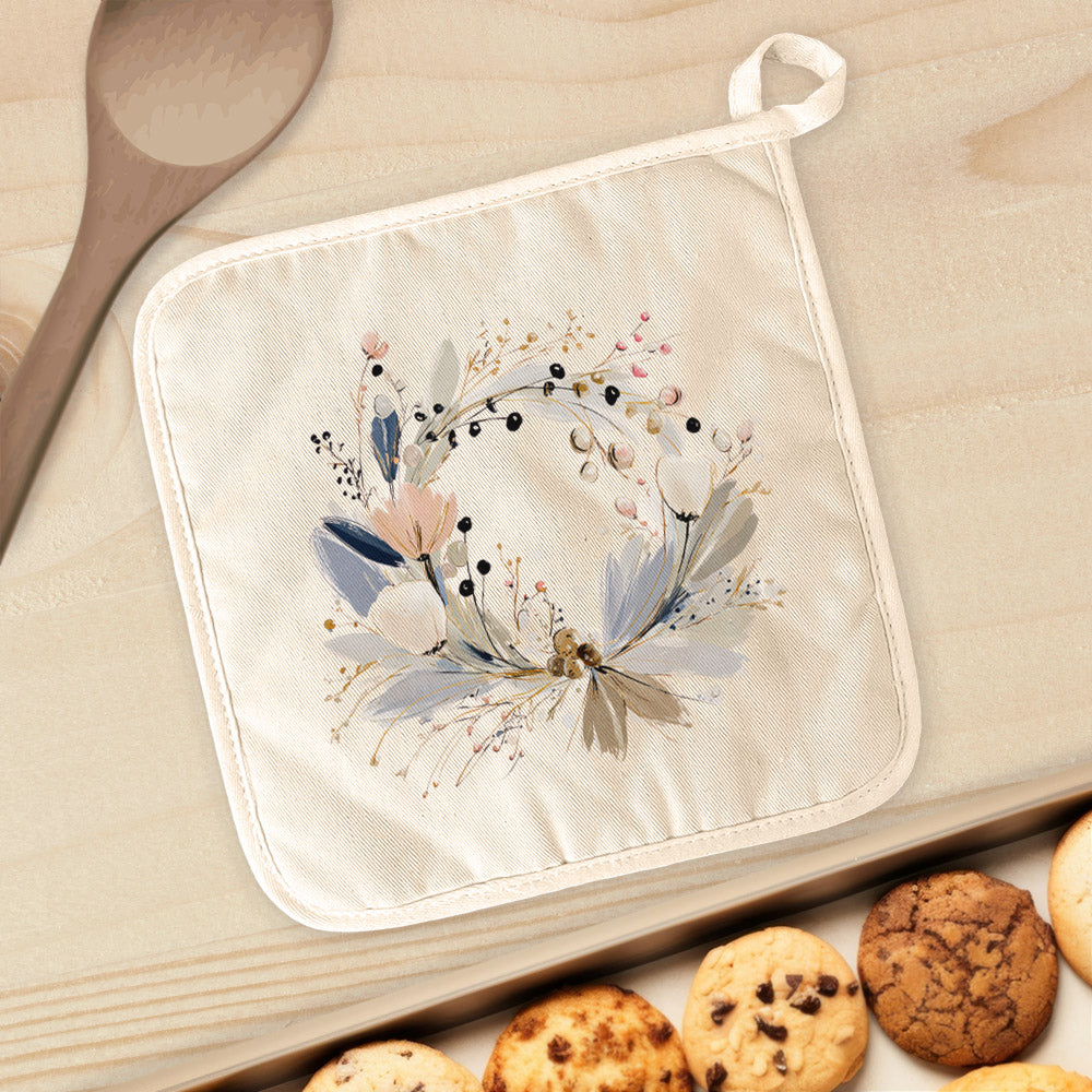 Winter Blue Wreath - Customizable Cotton Pot Holder