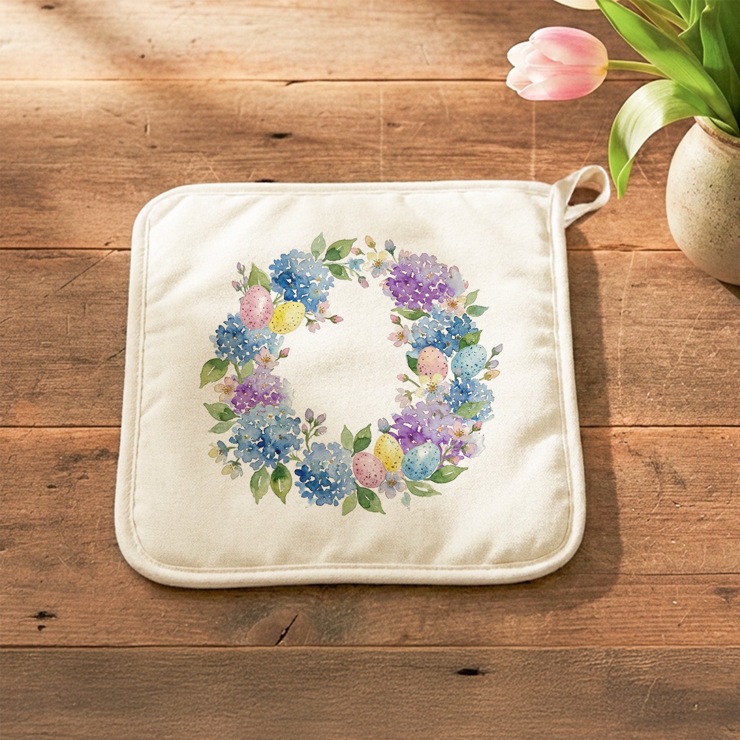 Easter Hydrangea Wreath - Cotton Pot Holder