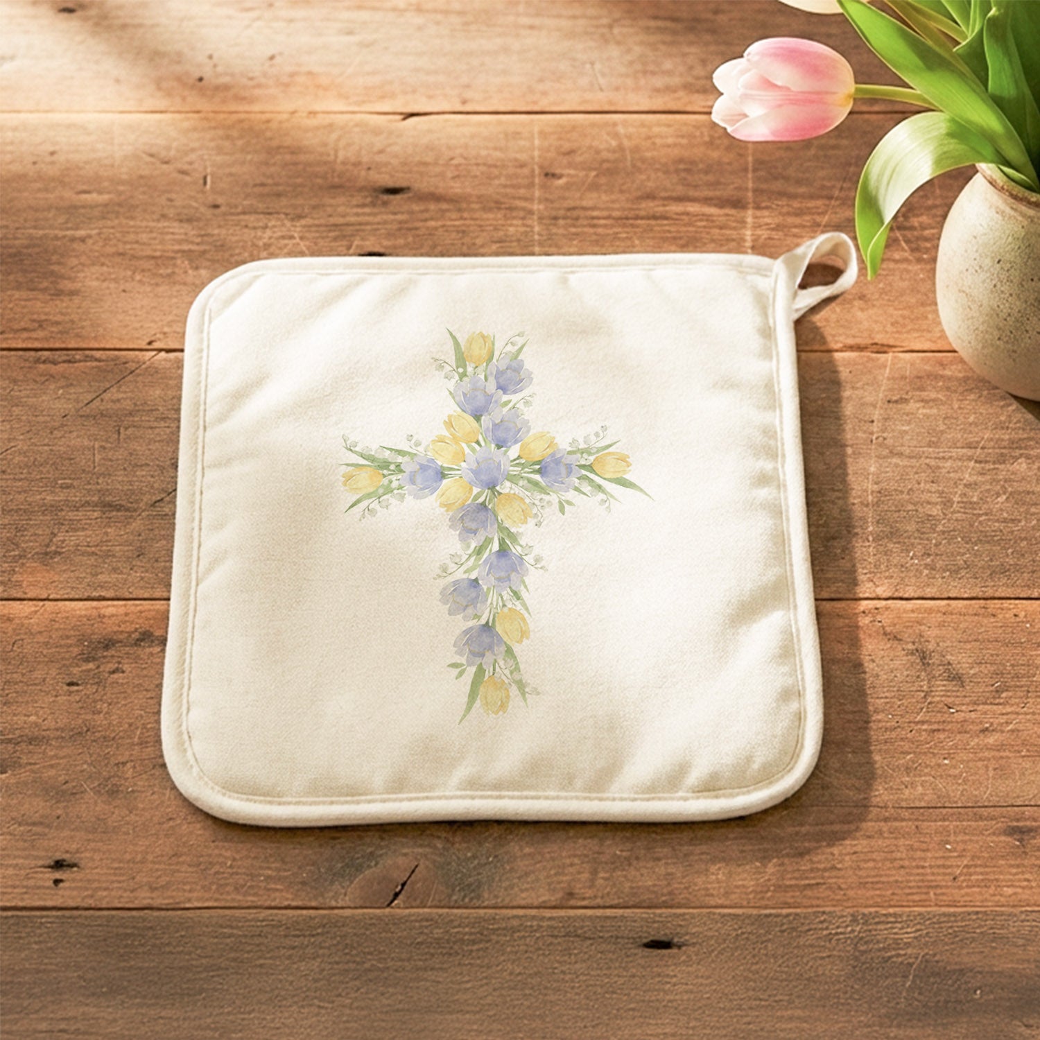 Tulip Easter Cross - Cotton Pot Holder