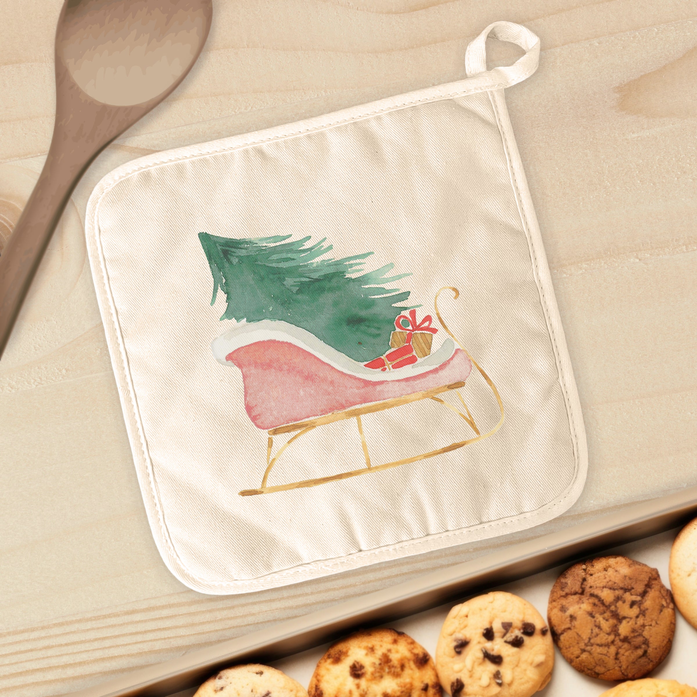 Christmas Sleigh - Customizable Cotton Pot Holder
