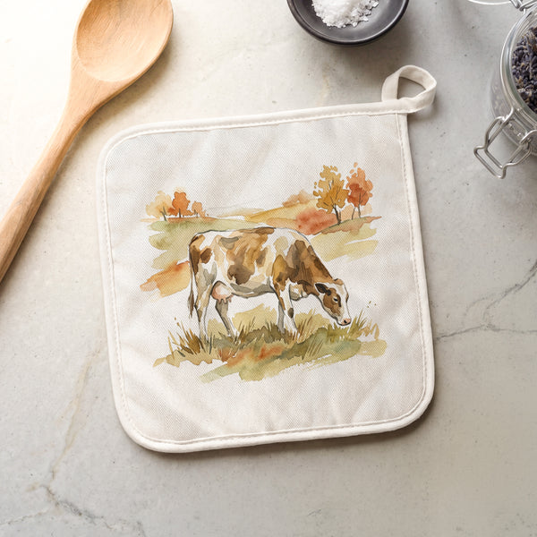 Cow in Autumn Field - Cotton Pot Holder