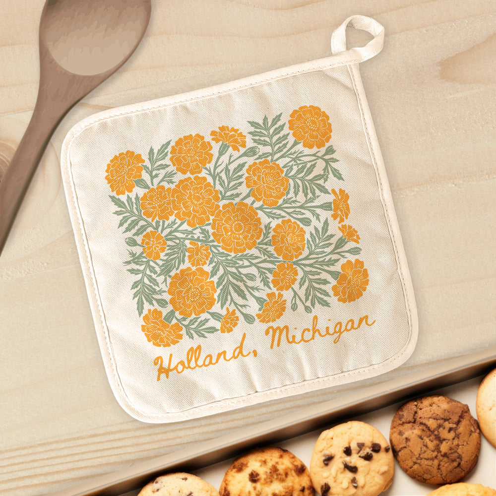 Marigolds Linocut - Custom Cotton Pot Holder