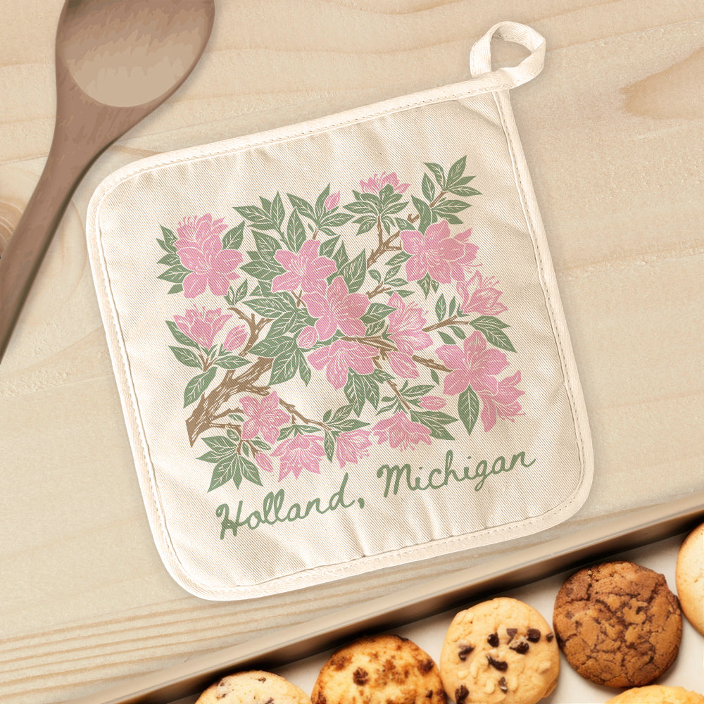 Pink Azaleas Linocut - Custom Cotton Pot Holder