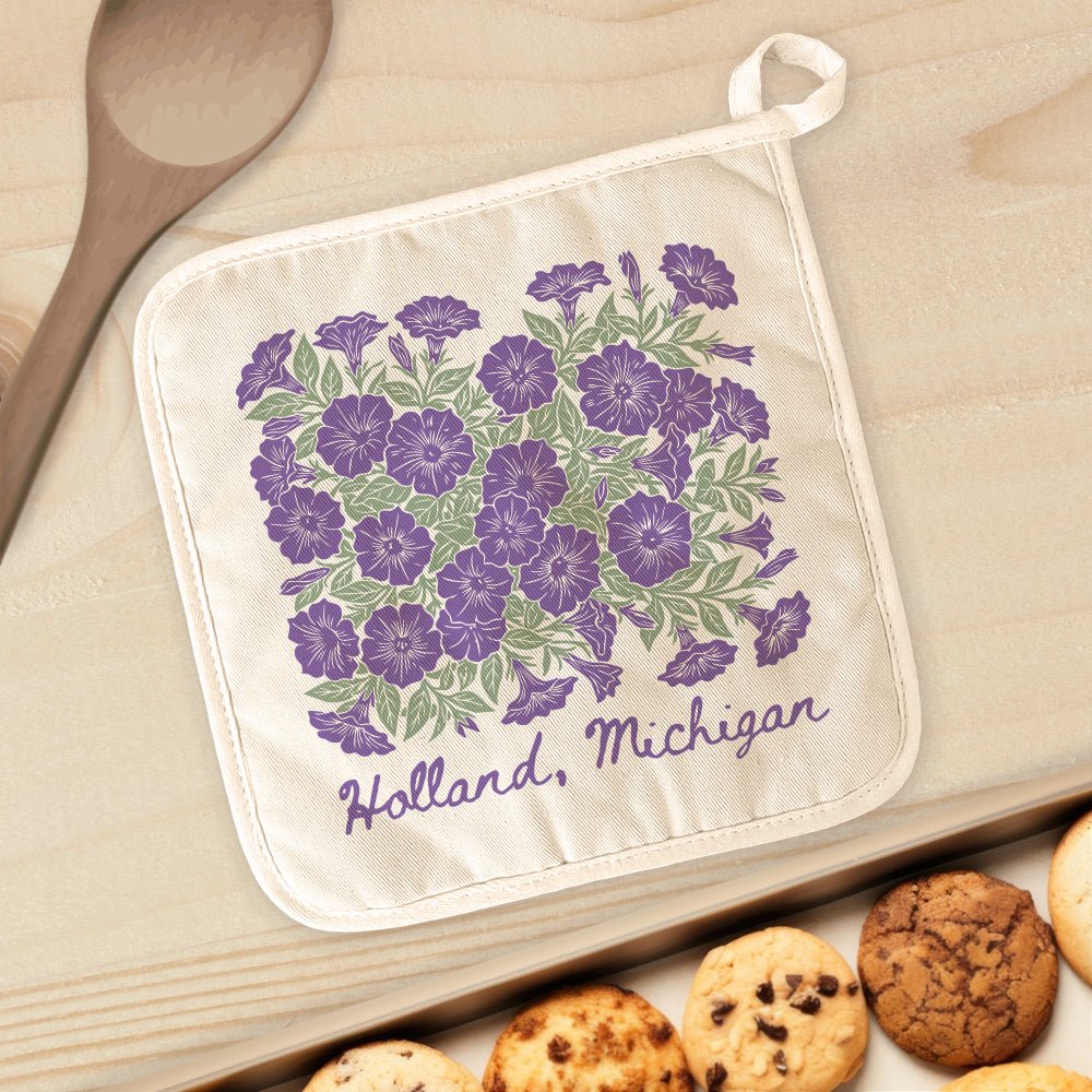 Purple Petunia Linocut - Custom Cotton Pot Holder