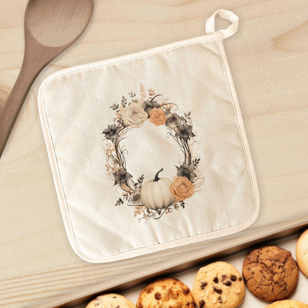 Pumpkin and Rose Wreath - Autumn Cotton Pot Holder