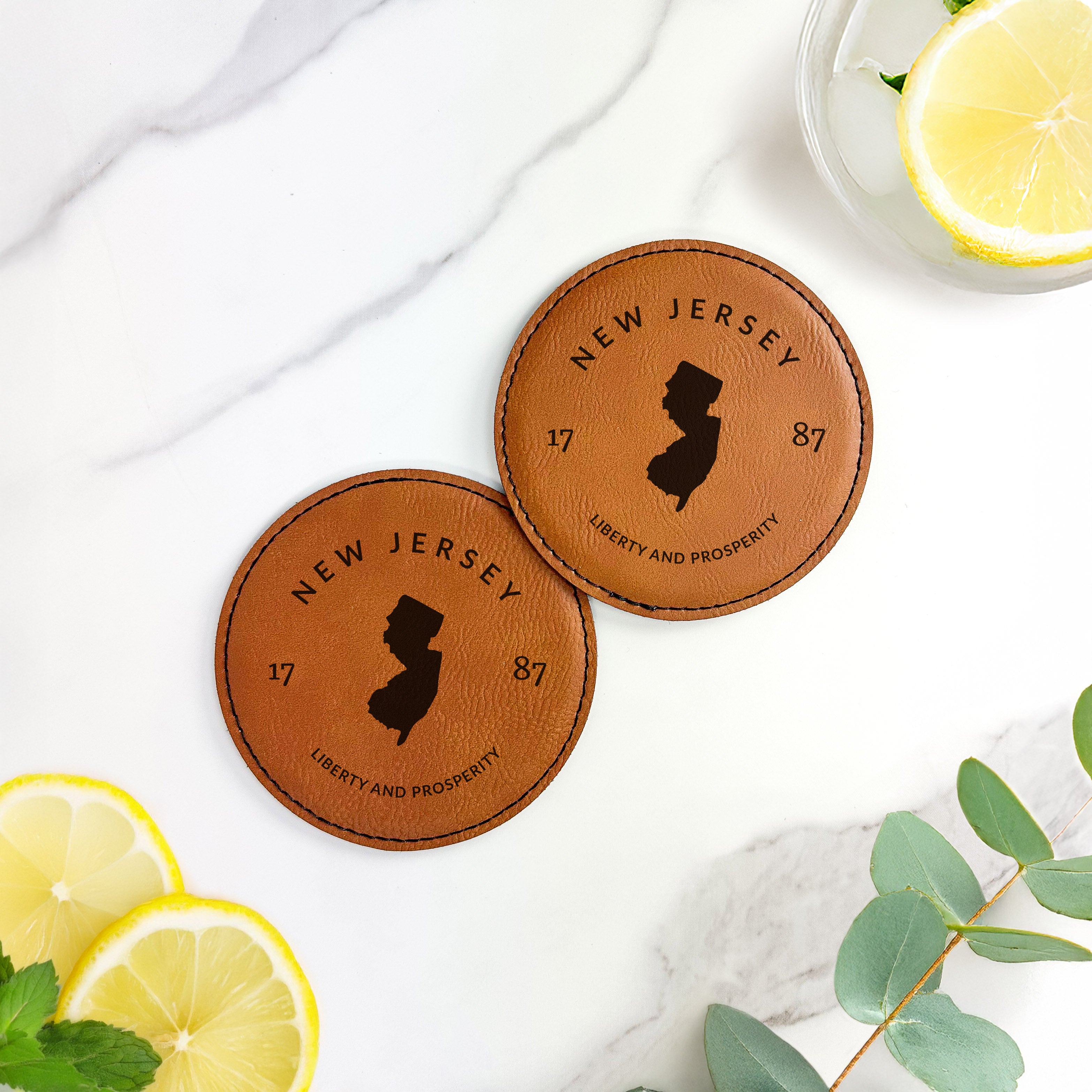 State Badge Motto - Custom Round Leatherette Coaster