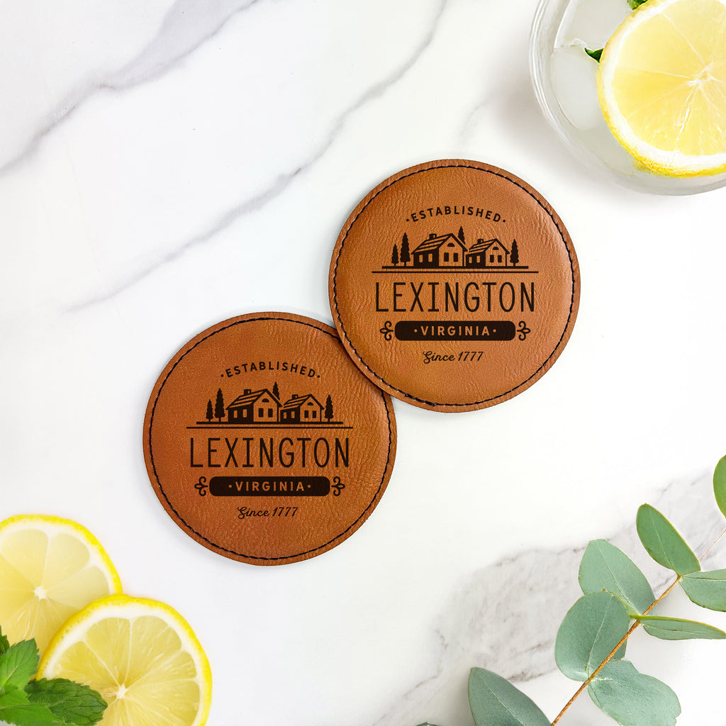 Simple Houses - Custom Round Leatherette Coaster
