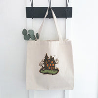 Retro Haunted House - Customizable Halloween Canvas Tote Bag
