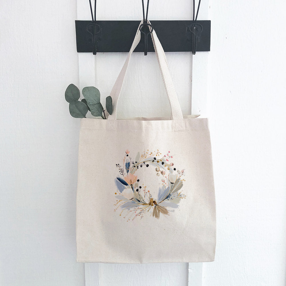 Winter Blue Wreath - Customizable Canvas Tote Bag
