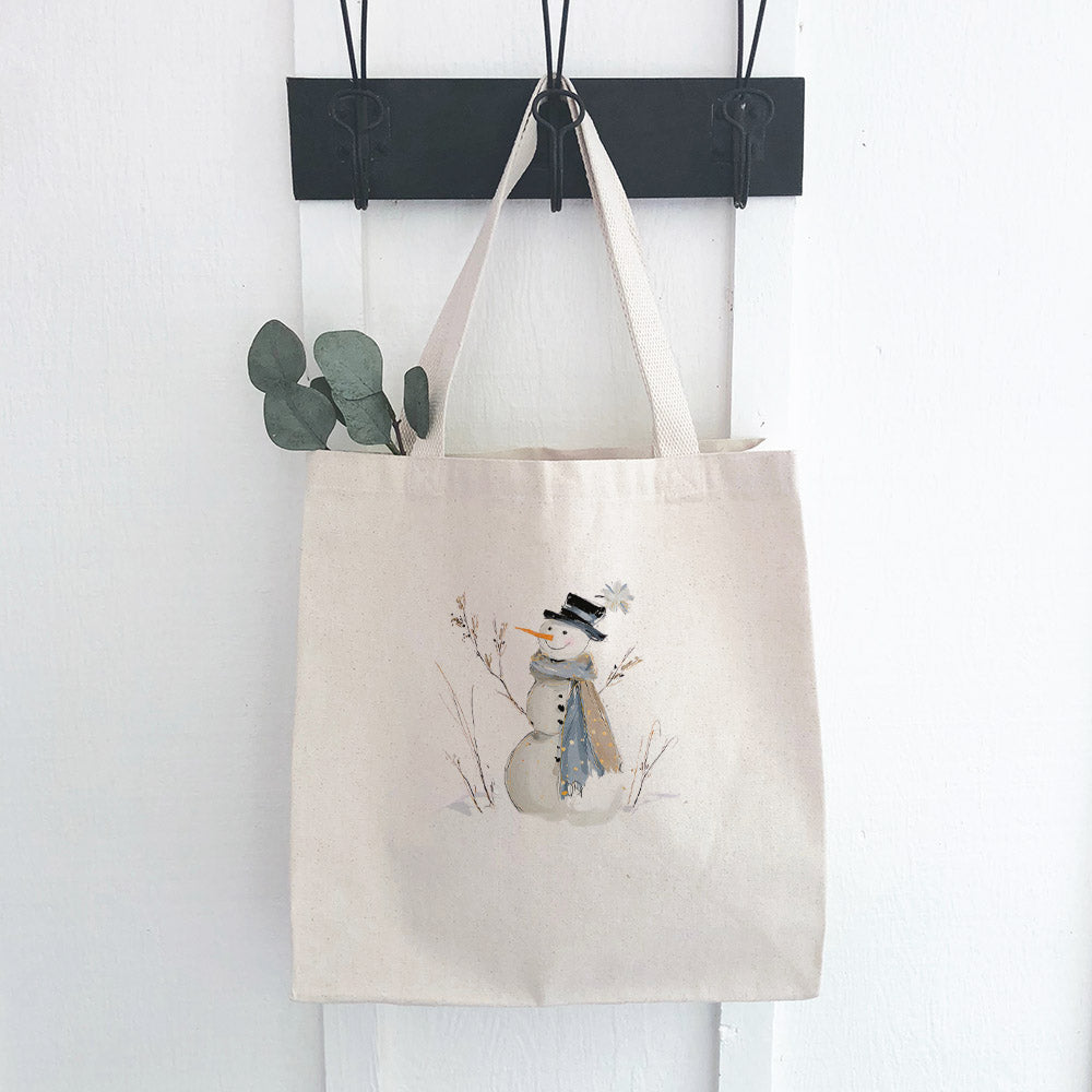 Blue Winter Snowman - Customizable Canvas Tote Bag