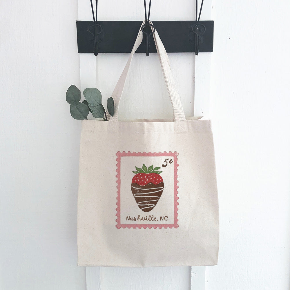 Chocolate Strawberry Stamp - Custom Canvas Tote Bag