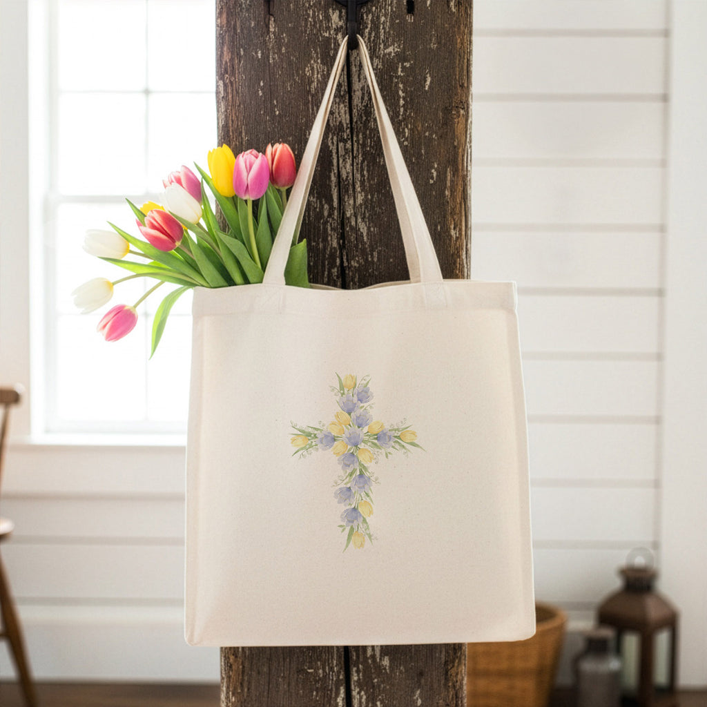 Tulip Easter Cross - Canvas Tote Bag
