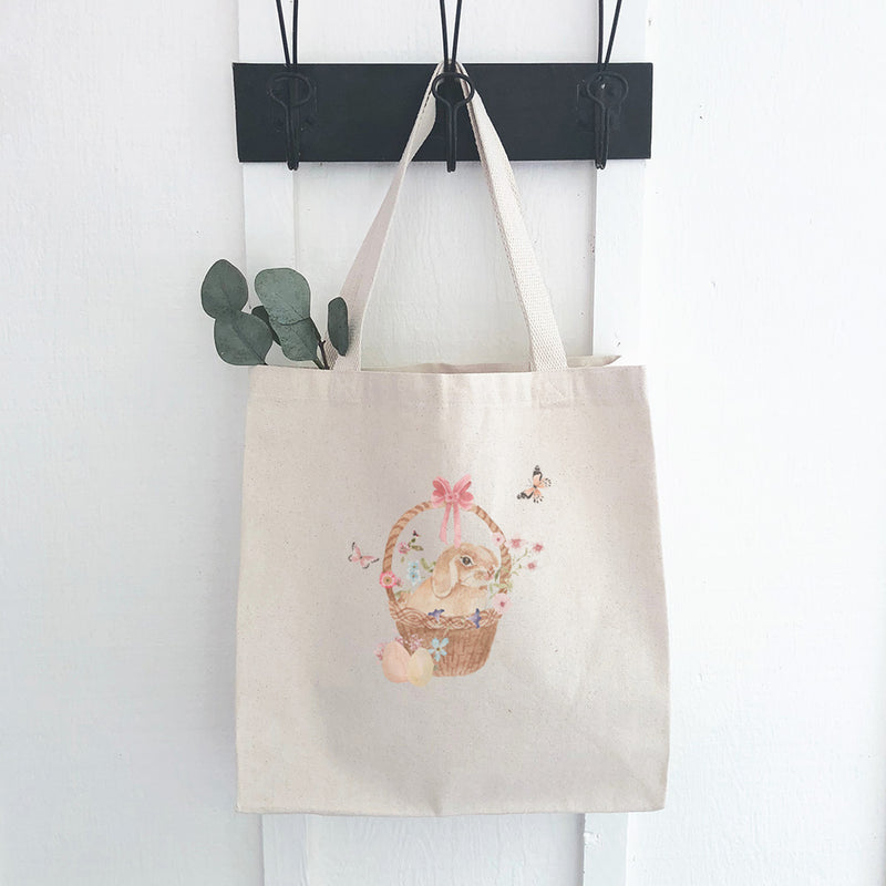 Watercolor Bunny in a Basket - Canvas Tote Bag