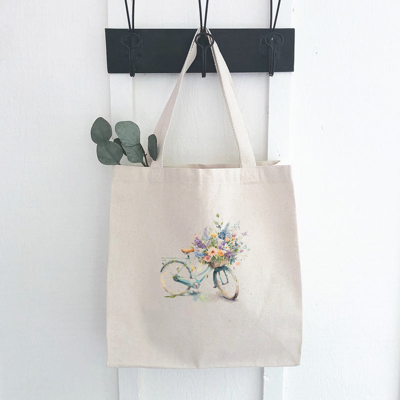 Watercolor Floral Bike - Canvas Tote Bag