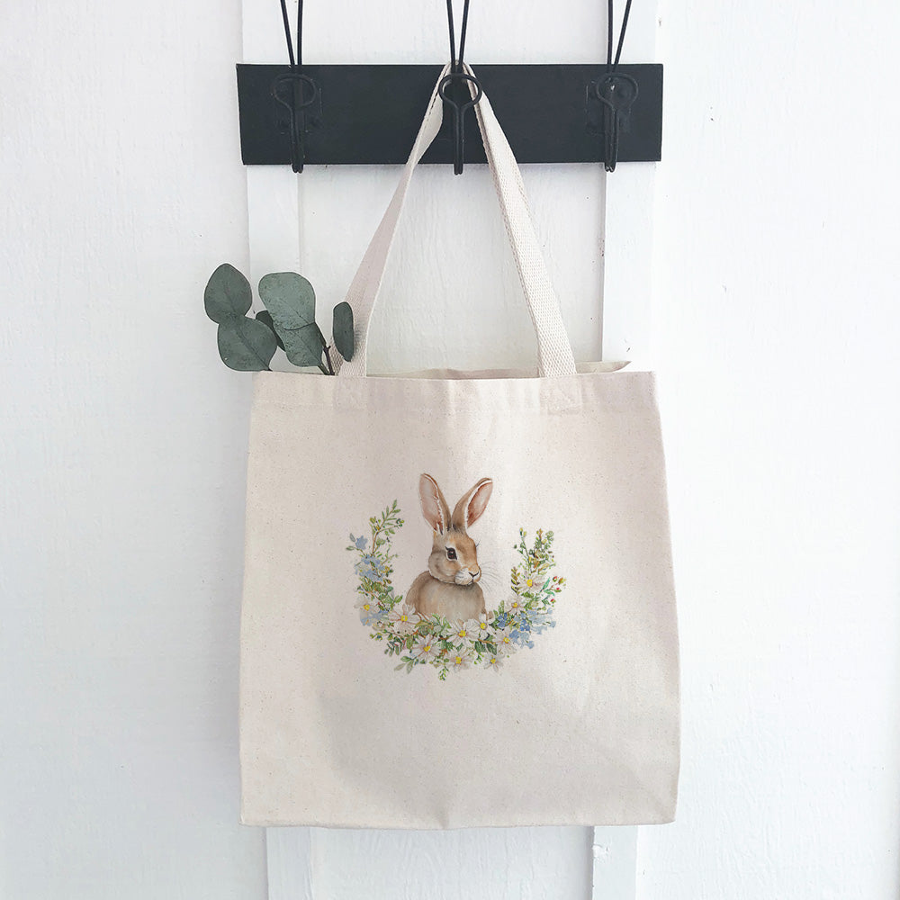 Daisy and Bunny Wreath - Easter Canvas Tote Bag