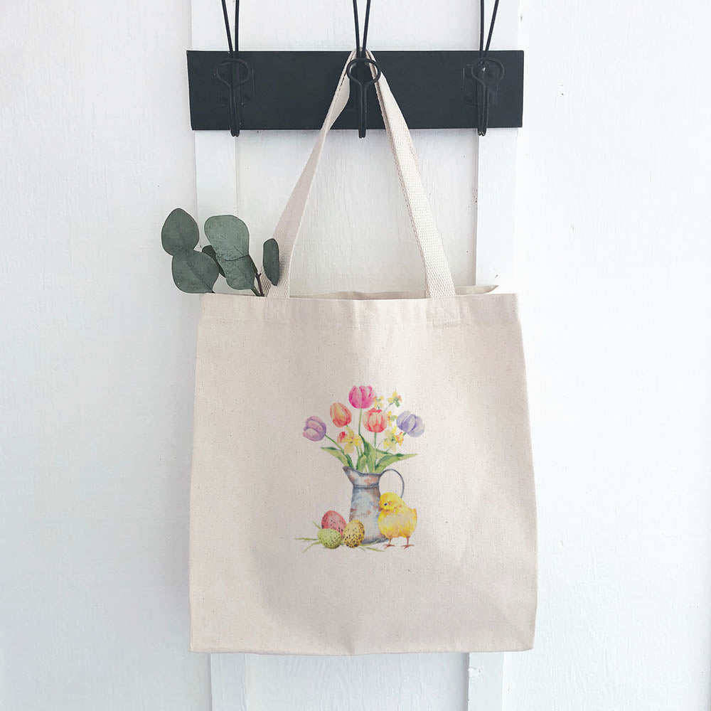 Chick and Tulips - Easter Canvas Tote Bag