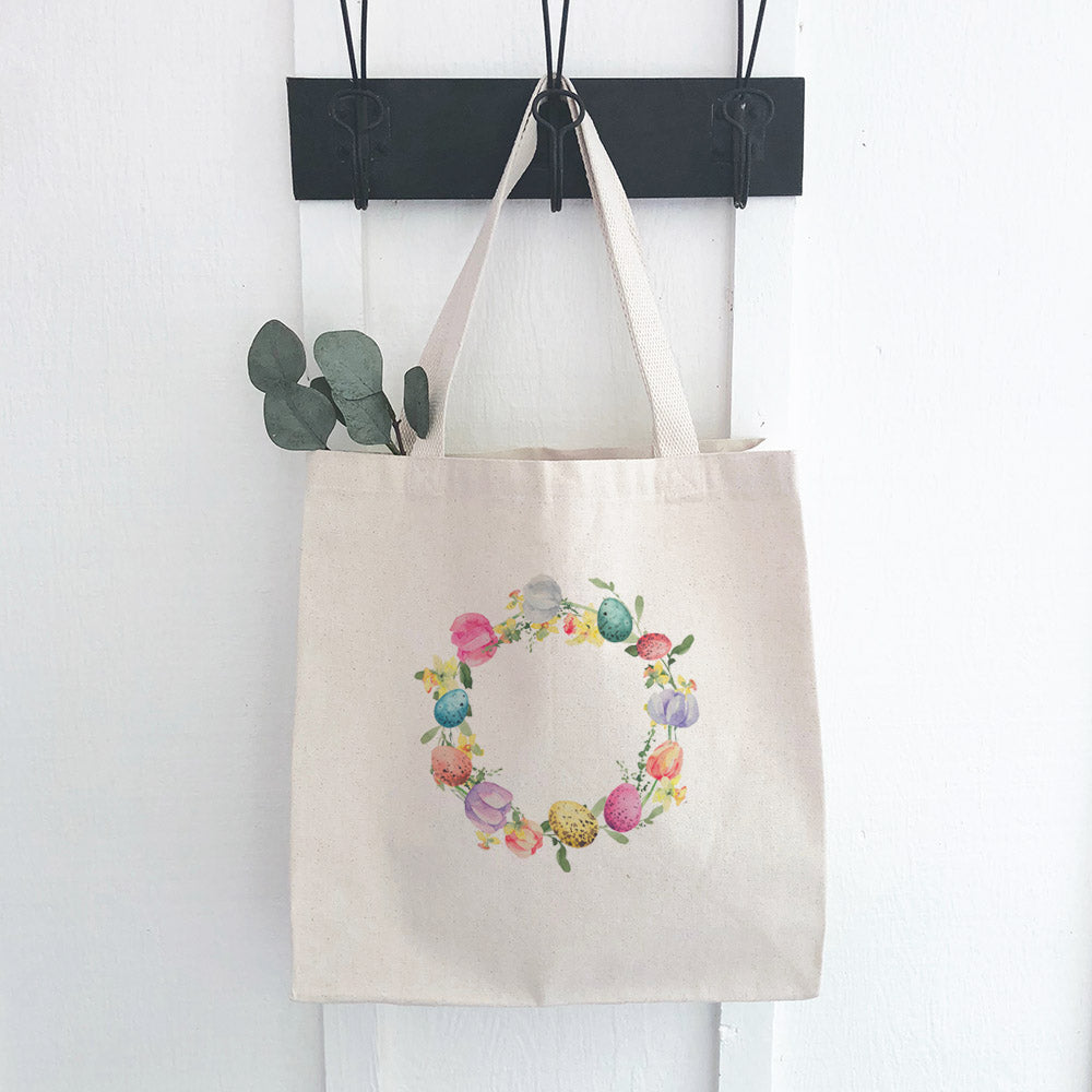 Tulips and Speckled Egg Wreath - Easter Canvas Tote Bag