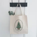 Watercolor Christmas Tree with Border - Canvas Tote Bag