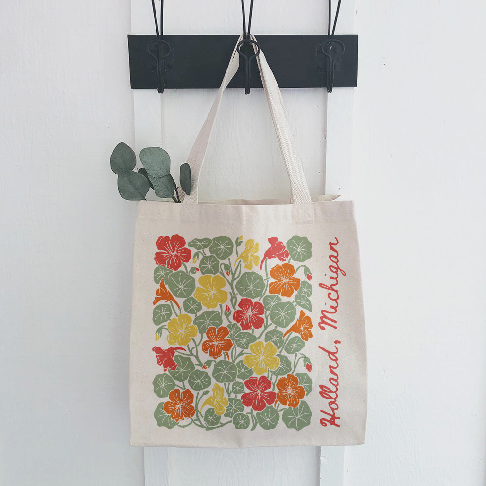Summer Nasturtiums Linocut - Custom Canvas Tote Bag