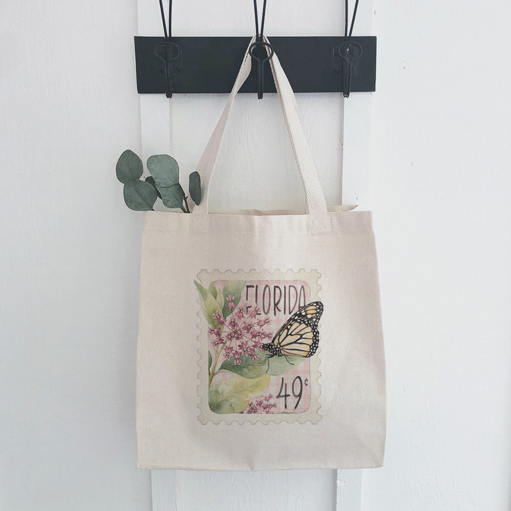 Milkweed & Monarch Stamp - Custom Canvas Tote Bag