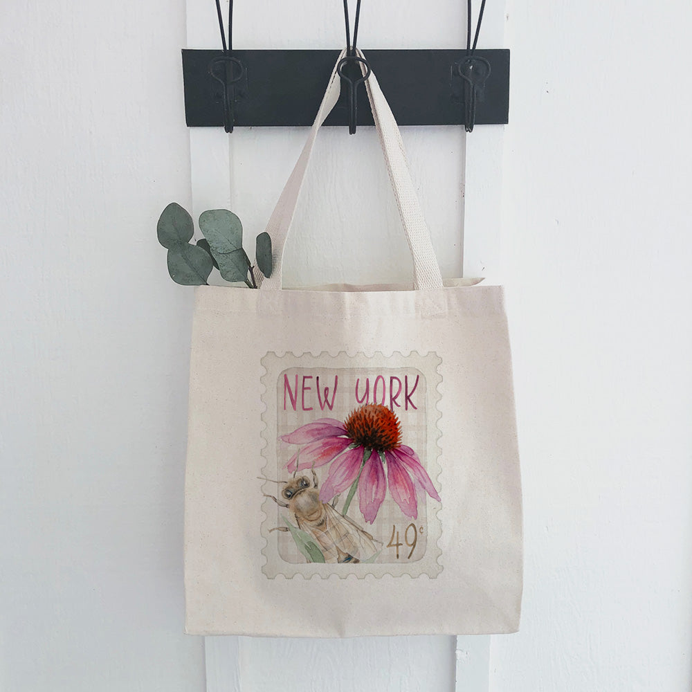 Bee & Coneflower Stamp - Custom Canvas Tote Bag