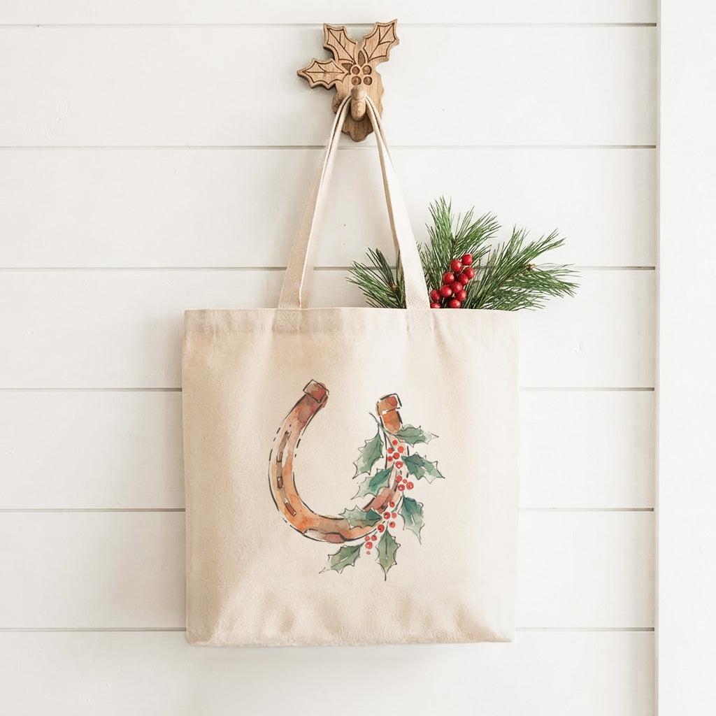 Horseshoe with Holly - Canvas Tote Bag