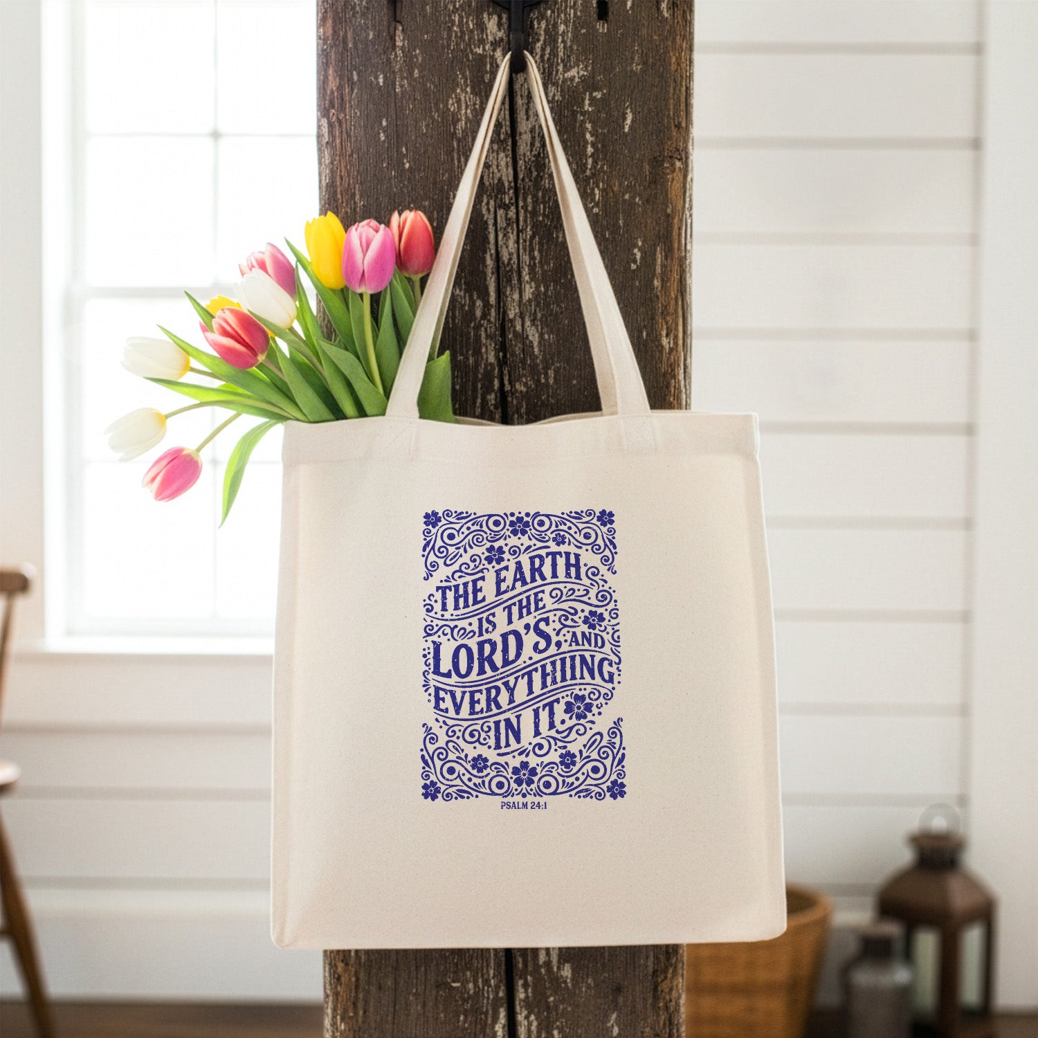 The Earth is the Lords - Bible Verse - Tote Bag