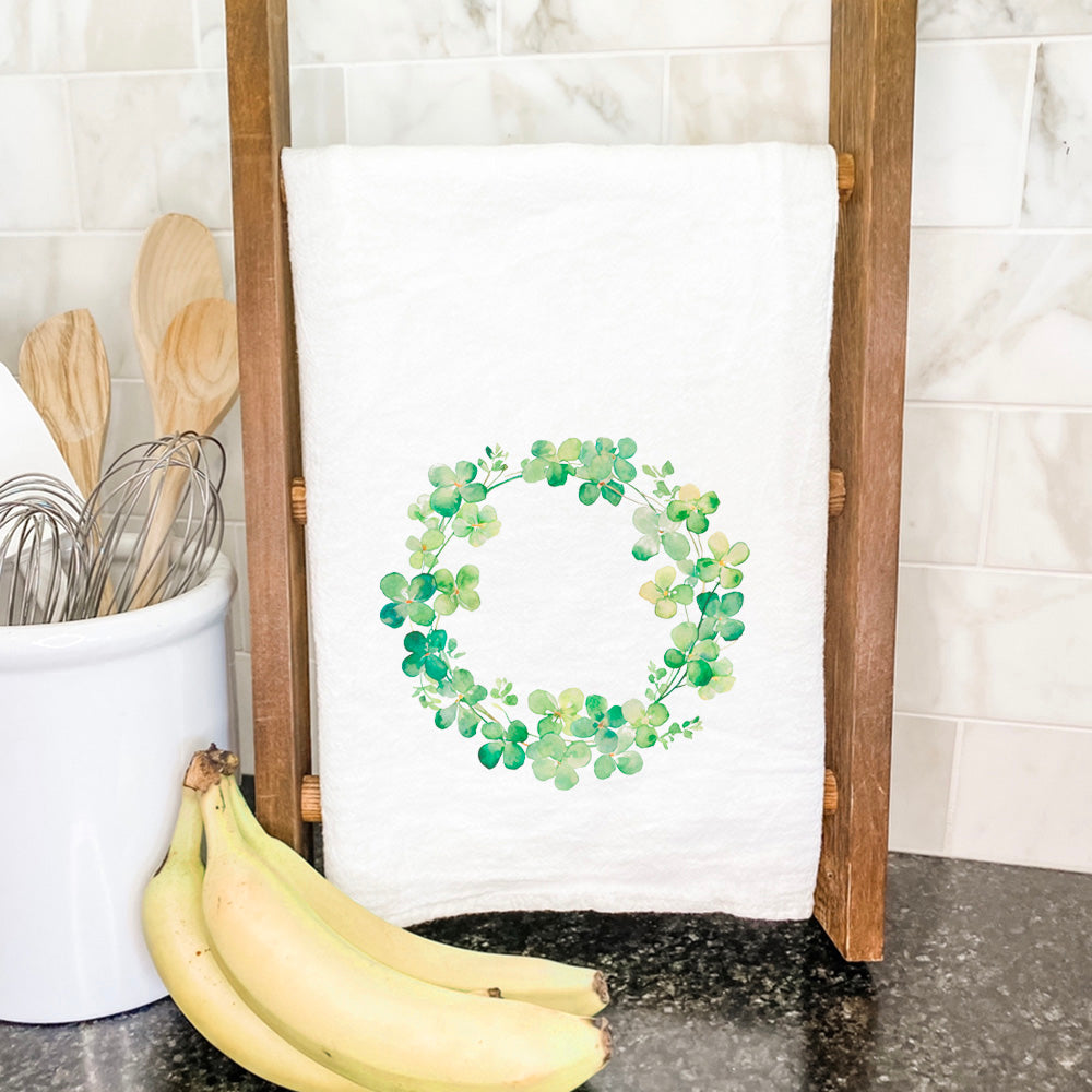 Clover Wreath - St. Patrick's Day Cotton Tea Towel