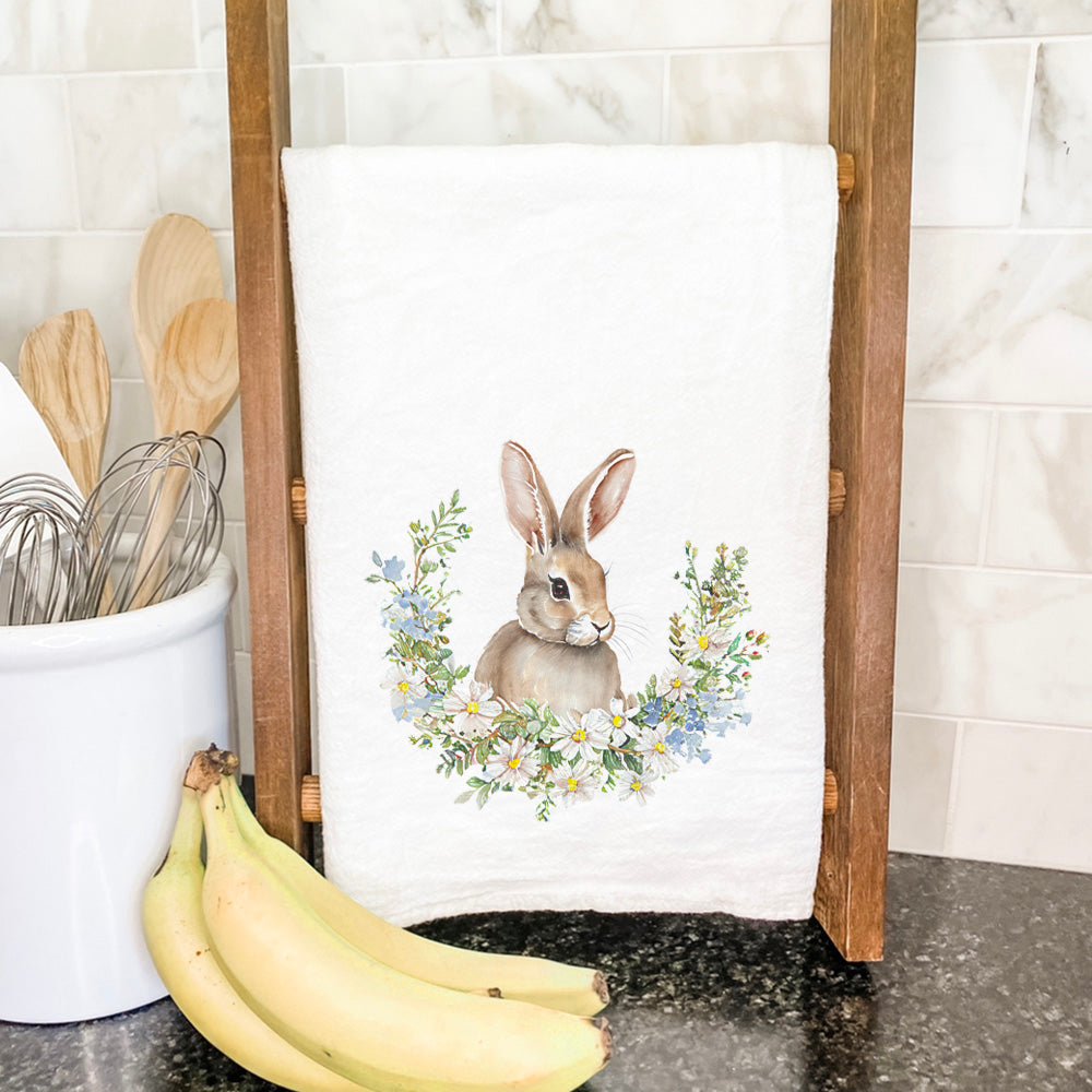 Daisy and Bunny Wreath - Easter Cotton Tea Towel