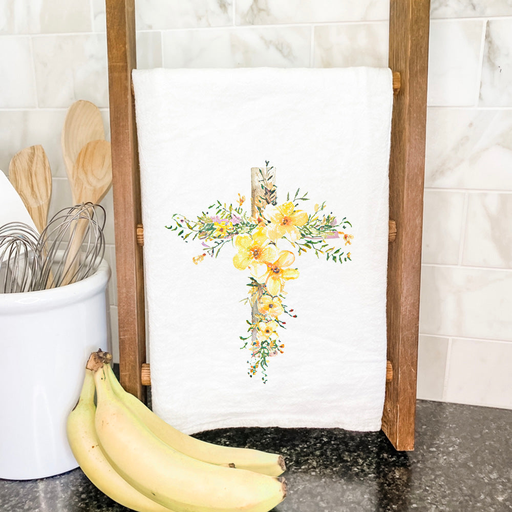 Yellow Floral Cross - Easter Cotton Tea Towel